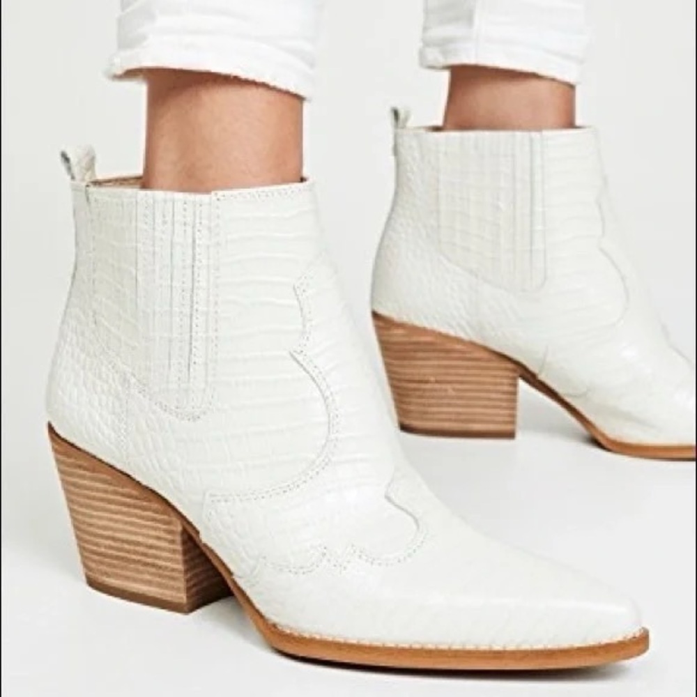 Sam Edelman Womens Ankle Boot Size 6 Winona White Croc-embossed Leather Western